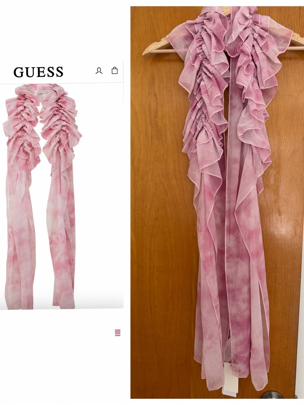 GUESS USA Pink Ruffle Tie-Dye Long Scarf